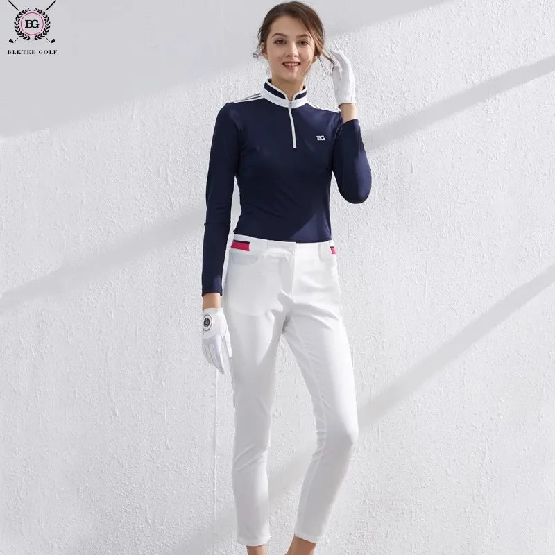 Long Sleeved zipper breathable Slim Fit Golf Polo