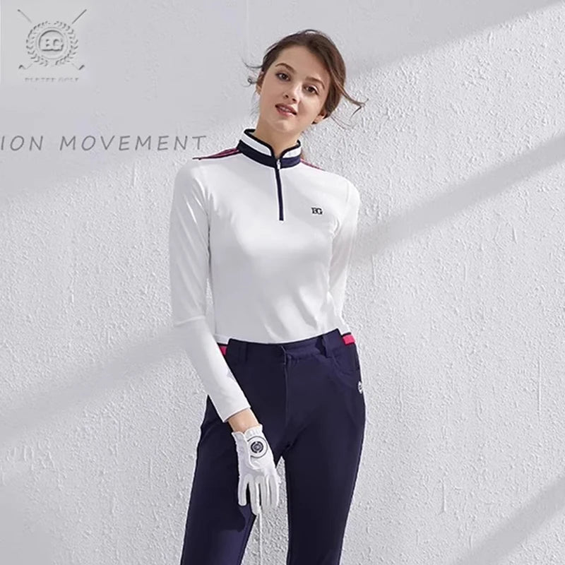Long Sleeved zipper breathable Slim Fit Golf Polo