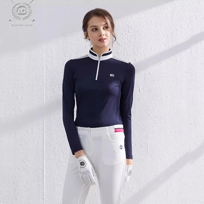 Long Sleeved zipper breathable Slim Fit Golf Polo