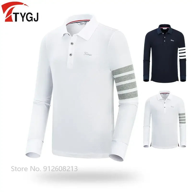 Men Breathable Striped Golf Polo