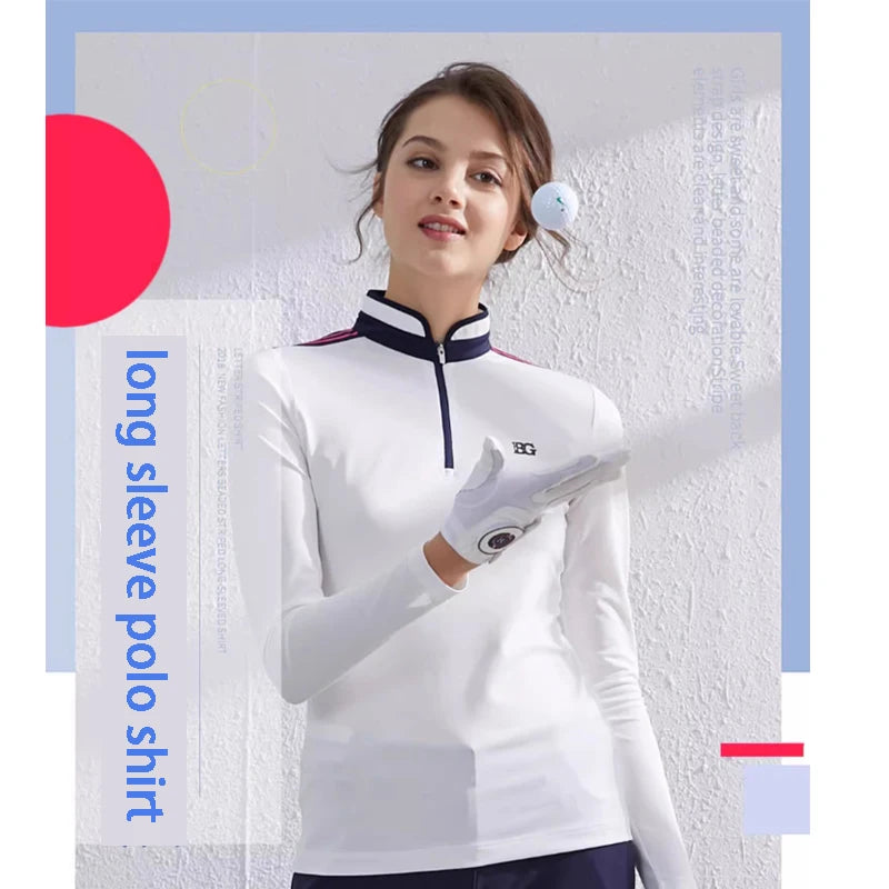 Long Sleeved zipper breathable Slim Fit Golf Polo