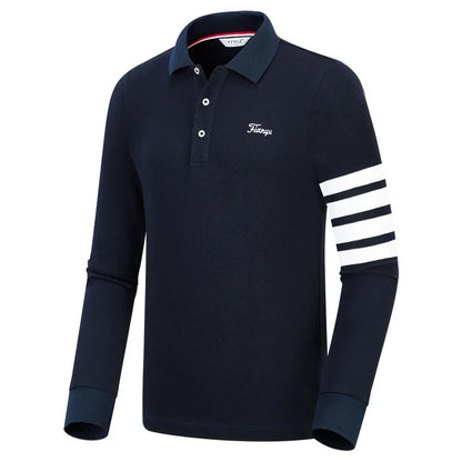 Men Breathable Striped Golf Polo