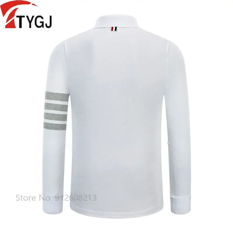 Men Breathable Striped Golf Polo