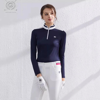 Long Sleeved zipper breathable Slim Fit Golf Polo