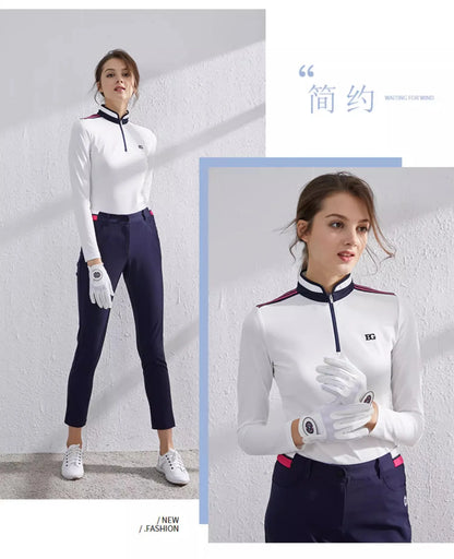 Long Sleeved zipper breathable Slim Fit Golf Polo