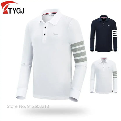 Men Breathable Striped Golf Polo